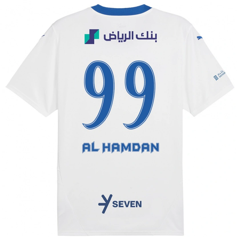 Danxen Mænd Abdullah Al-Hamdan #99 Hvid Blå Udebane Spillertrøjer 2024/25 Trøje T-Shirt