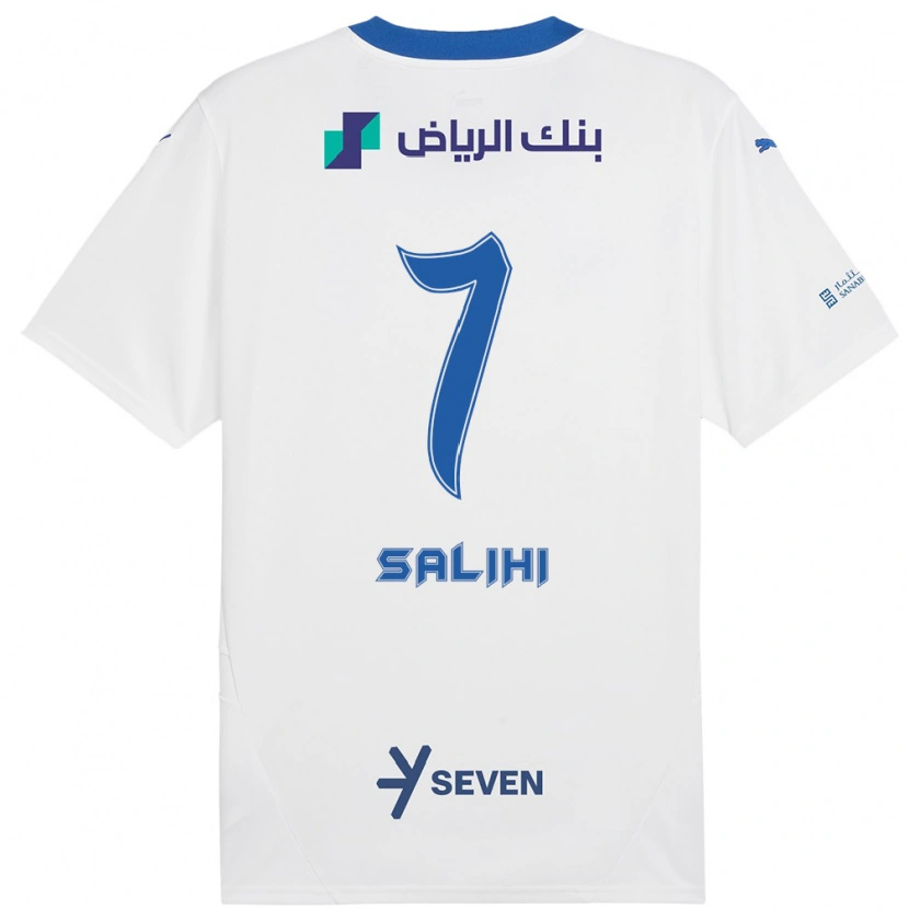 Danxen Mænd Shokhan Salihi #7 Hvid Blå Udebane Spillertrøjer 2024/25 Trøje T-Shirt