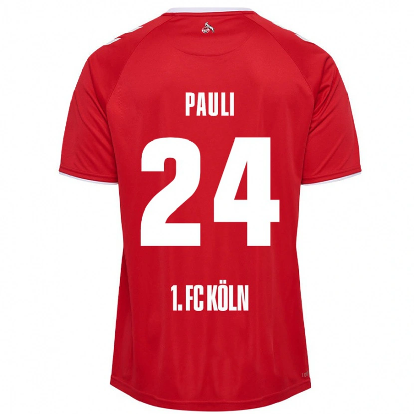 Danxen Mænd Julian Pauli #24 Rød Hvid Udebane Spillertrøjer 2024/25 Trøje T-Shirt