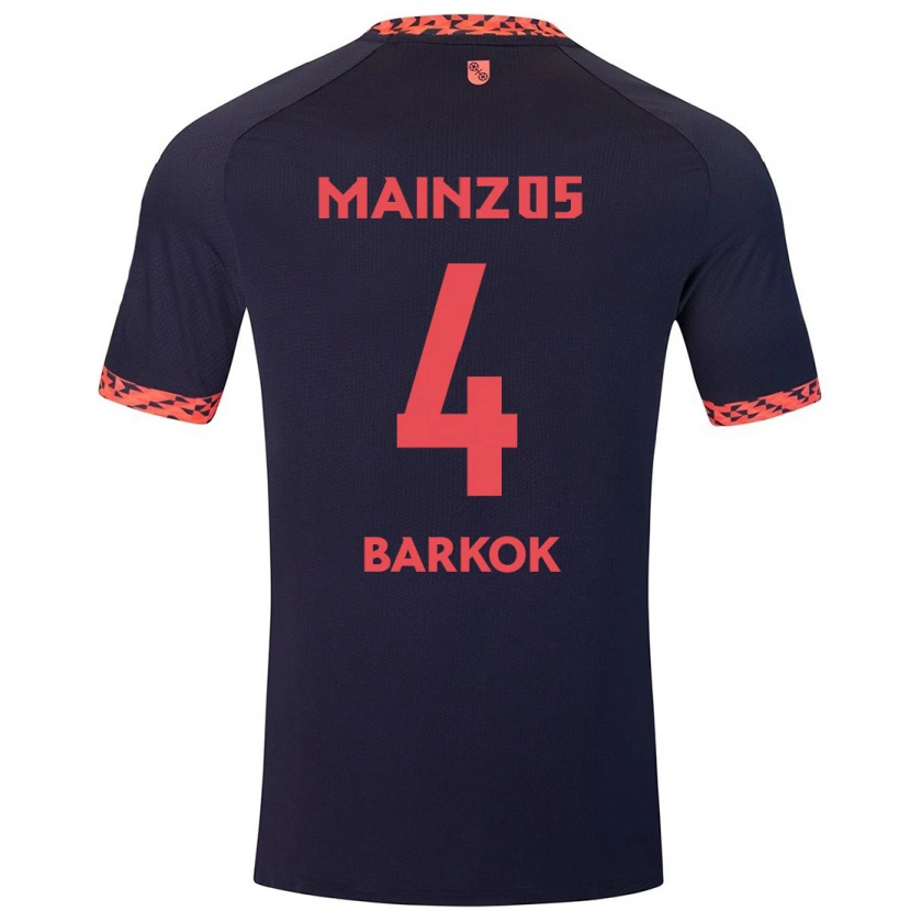 Danxen Mænd Aymen Barkok #4 Blå Koralrød Udebane Spillertrøjer 2024/25 Trøje T-Shirt
