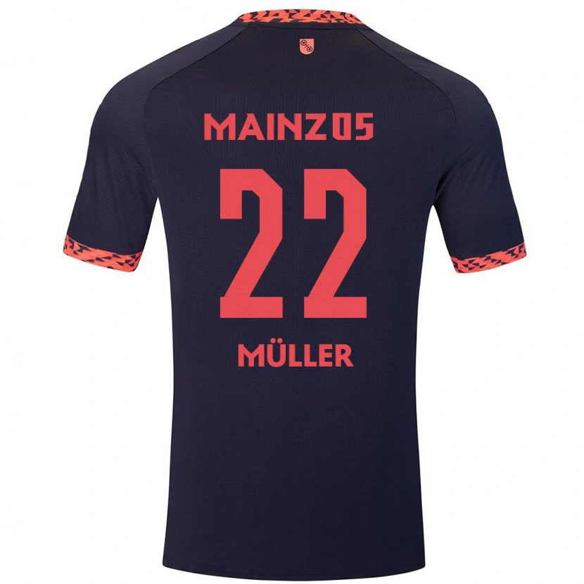 Danxen Mænd Tim Müller #22 Blå Koralrød Udebane Spillertrøjer 2024/25 Trøje T-Shirt