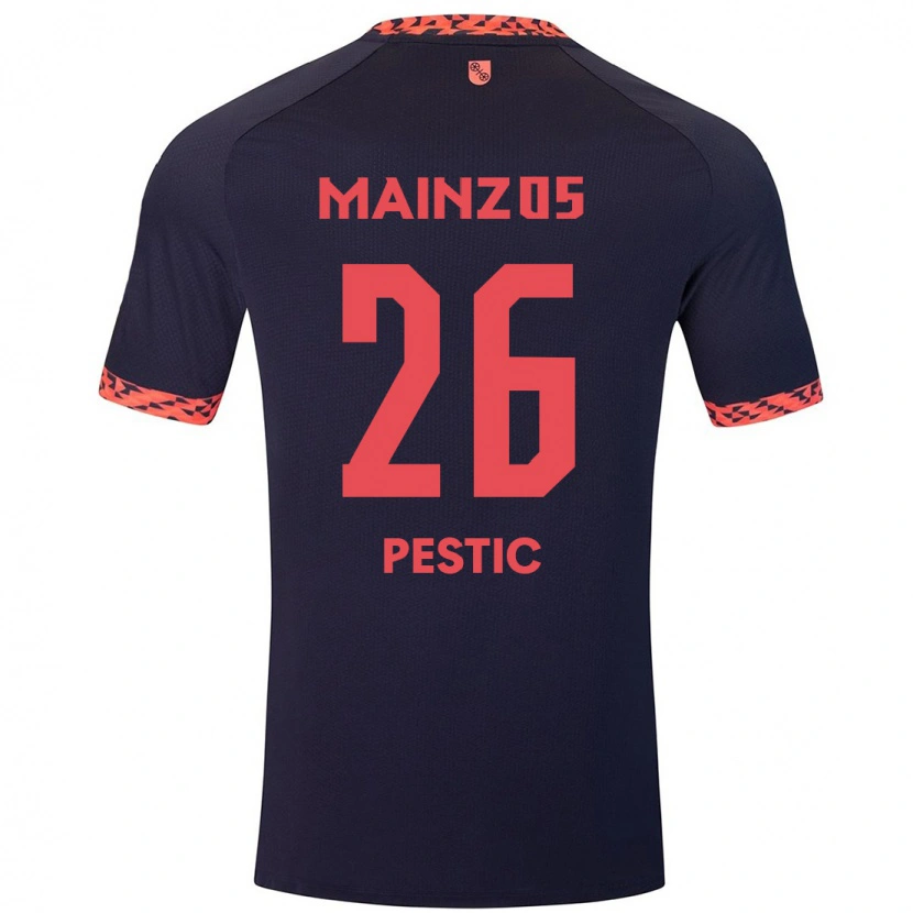 Danxen Mænd Dominik Pestic #26 Blå Koralrød Udebane Spillertrøjer 2024/25 Trøje T-Shirt
