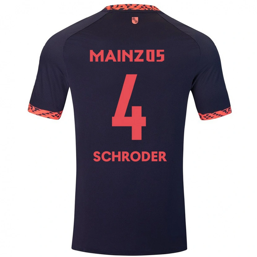Danxen Mænd Lara Schröder #4 Blå Koralrød Udebane Spillertrøjer 2024/25 Trøje T-Shirt