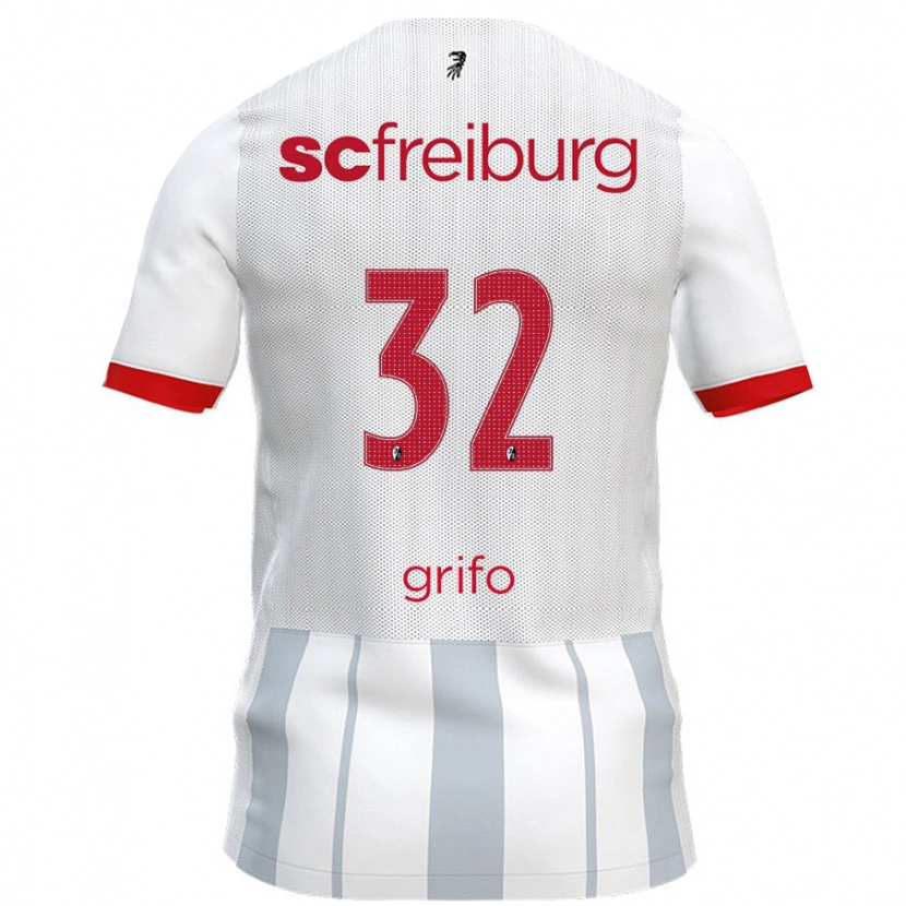 Danxen Mænd Vincenzo Grifo #32 Hvid Grå Udebane Spillertrøjer 2024/25 Trøje T-Shirt