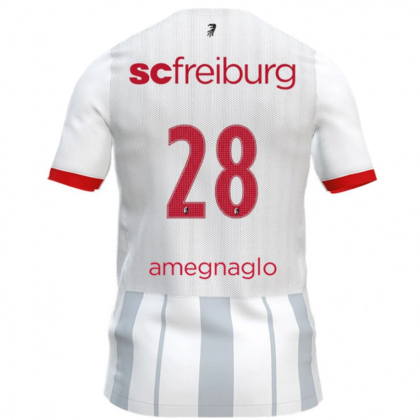 Danxen Mænd David Amegnaglo #28 Hvid Grå Udebane Spillertrøjer 2024/25 Trøje T-Shirt
