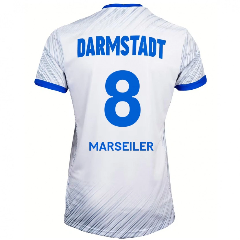 Danxen Mænd Luca Marseiler #8 Hvid Blå Udebane Spillertrøjer 2024/25 Trøje T-Shirt
