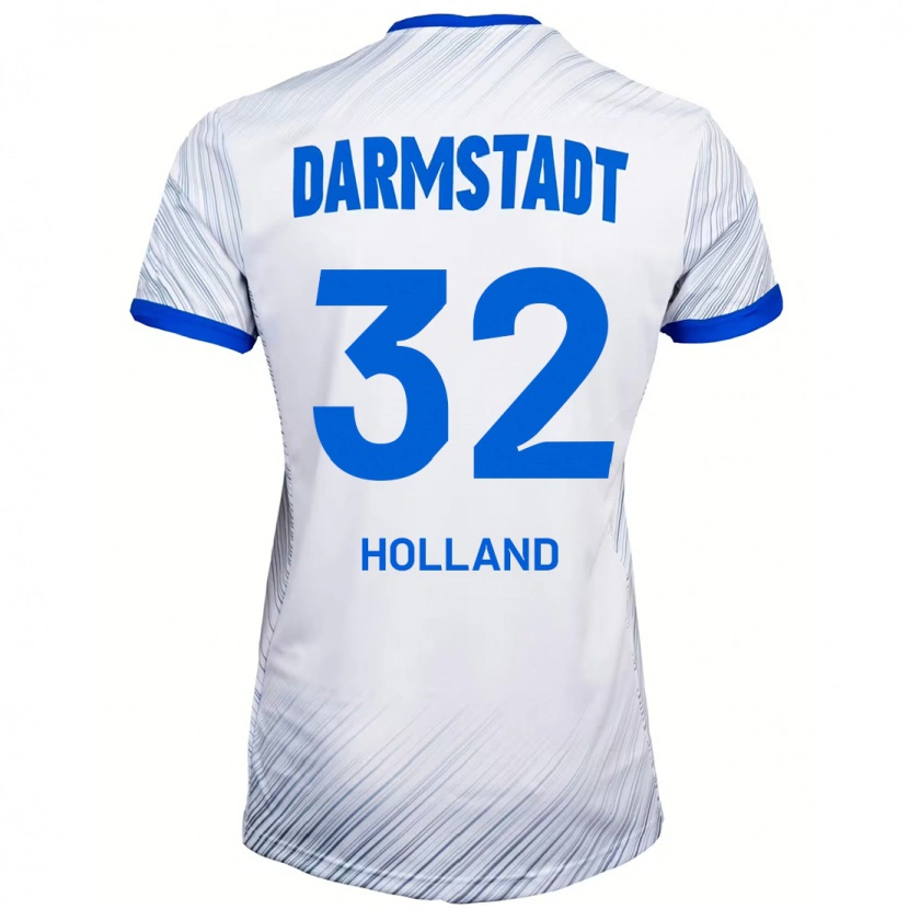 Danxen Mænd Fabian Holland #32 Hvid Blå Udebane Spillertrøjer 2024/25 Trøje T-Shirt