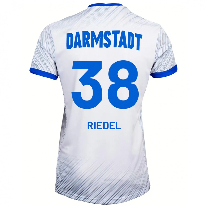 Danxen Mænd Clemens Riedel #38 Hvid Blå Udebane Spillertrøjer 2024/25 Trøje T-Shirt