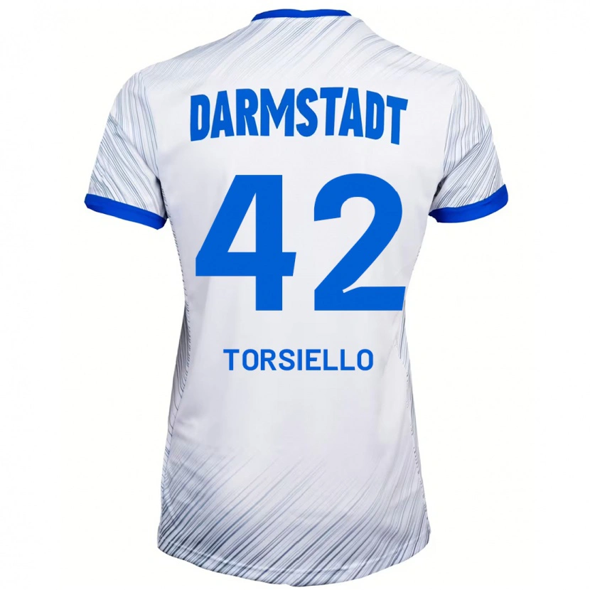Danxen Mænd Fabio Torsiello #42 Hvid Blå Udebane Spillertrøjer 2024/25 Trøje T-Shirt