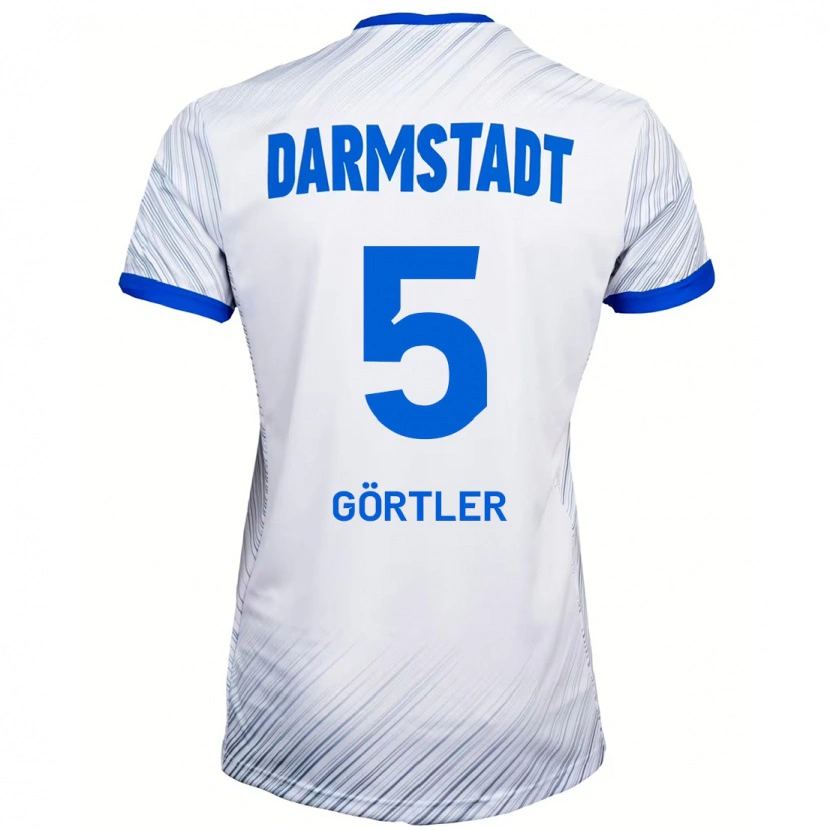 Danxen Mænd Bastian Görtler #5 Hvid Blå Udebane Spillertrøjer 2024/25 Trøje T-Shirt