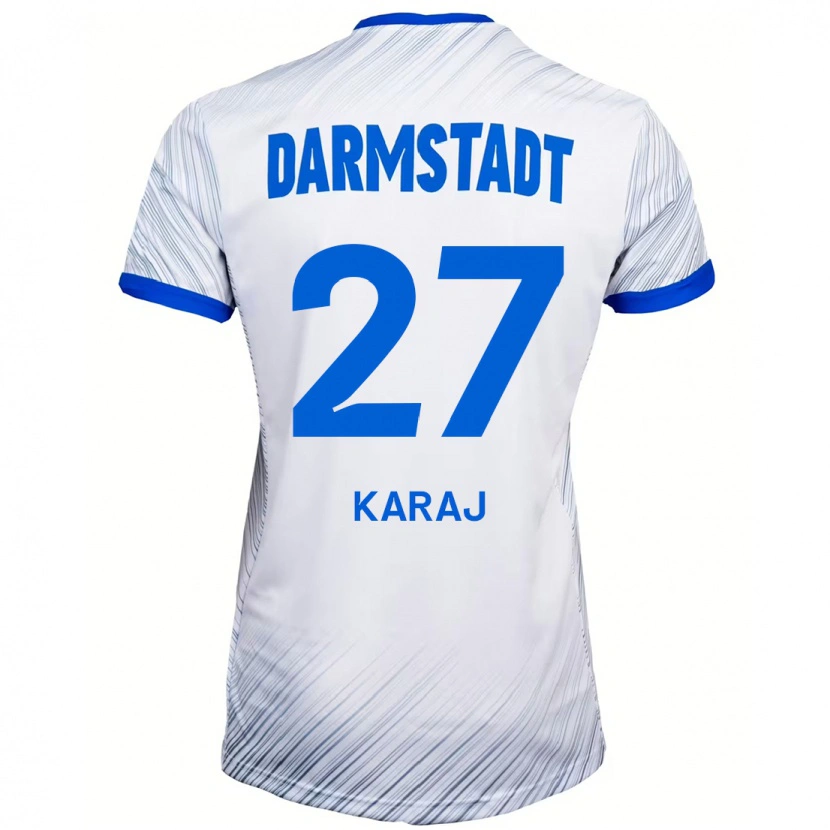 Danxen Mænd Eraldo Karaj #27 Hvid Blå Udebane Spillertrøjer 2024/25 Trøje T-Shirt