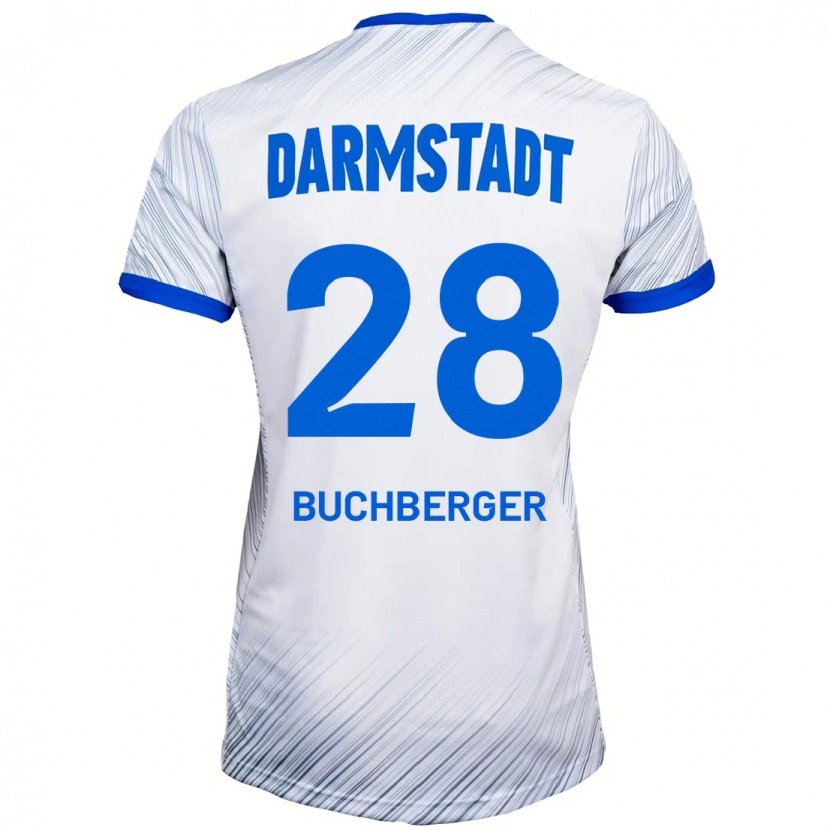 Danxen Mænd Jonas Buchberger #28 Hvid Blå Udebane Spillertrøjer 2024/25 Trøje T-Shirt