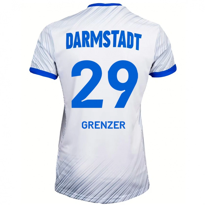 Danxen Mænd Mika Grenzer #29 Hvid Blå Udebane Spillertrøjer 2024/25 Trøje T-Shirt