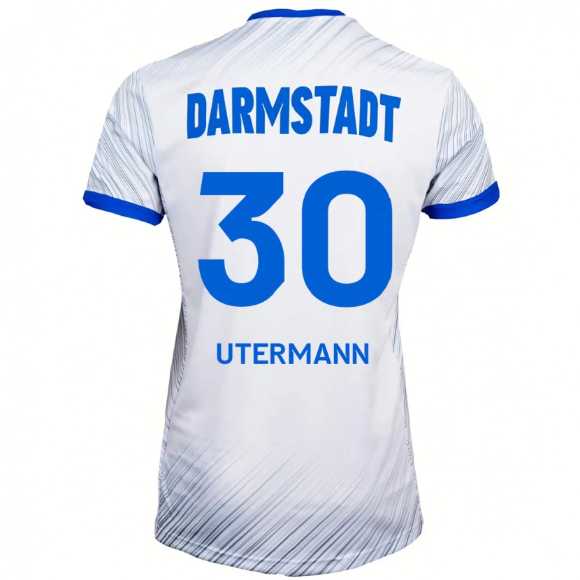 Danxen Mænd Anton Utermann #30 Hvid Blå Udebane Spillertrøjer 2024/25 Trøje T-Shirt
