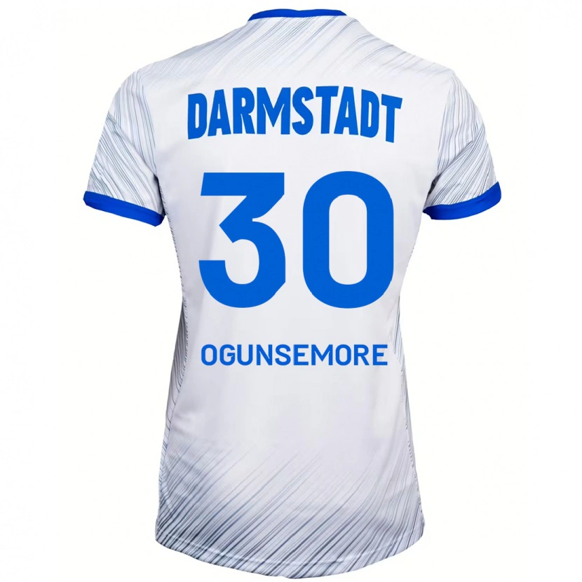 Danxen Mænd Malakai Ogunsemore #30 Hvid Blå Udebane Spillertrøjer 2024/25 Trøje T-Shirt