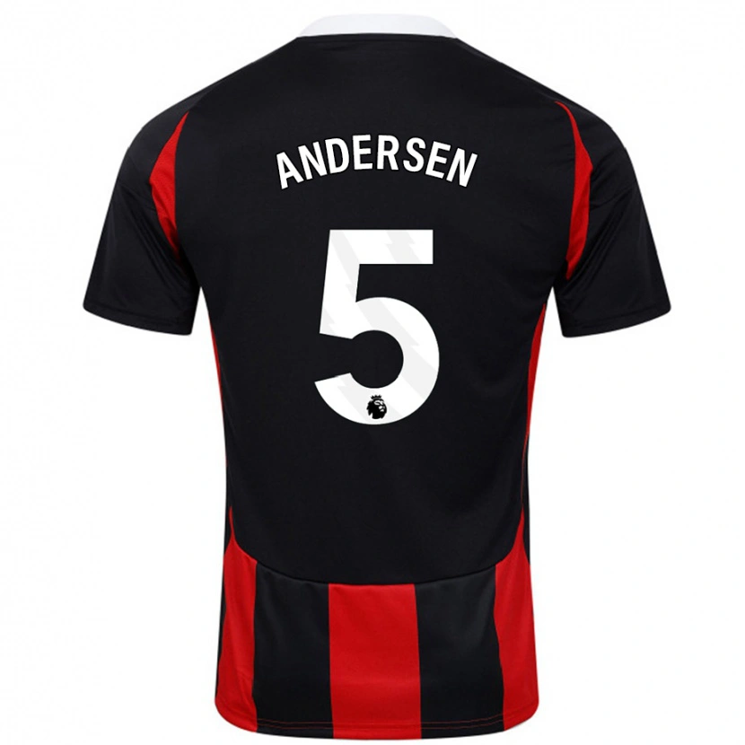 Danxen Mænd Joachim Andersen #5 Sort Rød Udebane Spillertrøjer 2024/25 Trøje T-Shirt