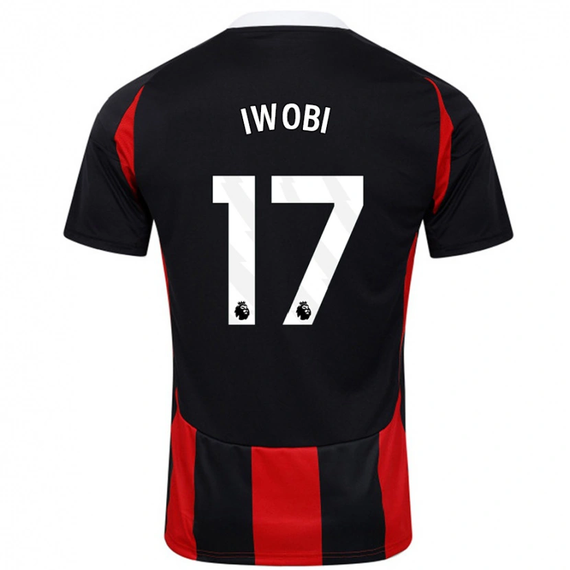 Danxen Mænd Alex Iwobi #17 Sort Rød Udebane Spillertrøjer 2024/25 Trøje T-Shirt