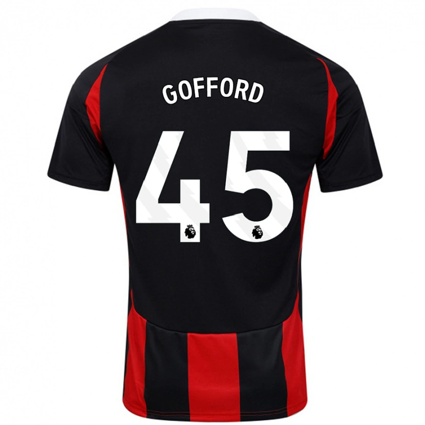 Danxen Mænd Oliver Gofford #45 Sort Rød Udebane Spillertrøjer 2024/25 Trøje T-Shirt
