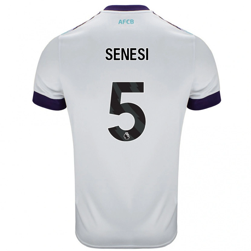 Danxen Mænd Marcos Senesi #5 Hvid Grøn Lilla Udebane Spillertrøjer 2024/25 Trøje T-Shirt