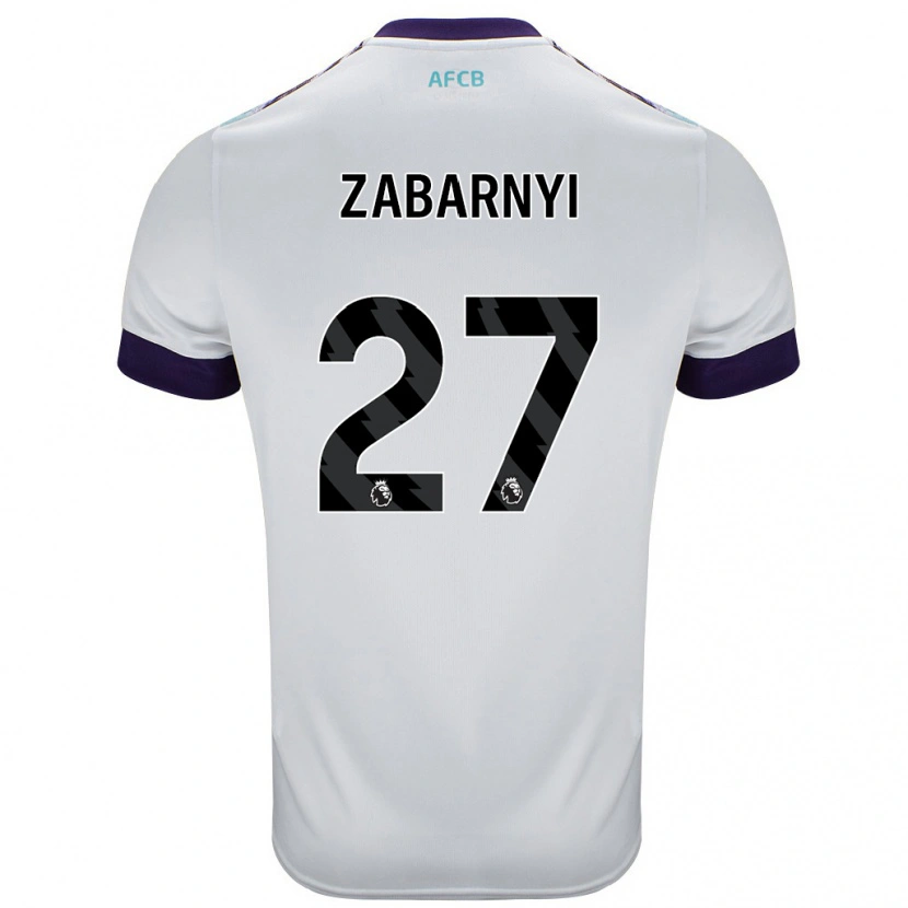 Danxen Mænd Ilya Zabarnyi #27 Hvid Grøn Lilla Udebane Spillertrøjer 2024/25 Trøje T-Shirt