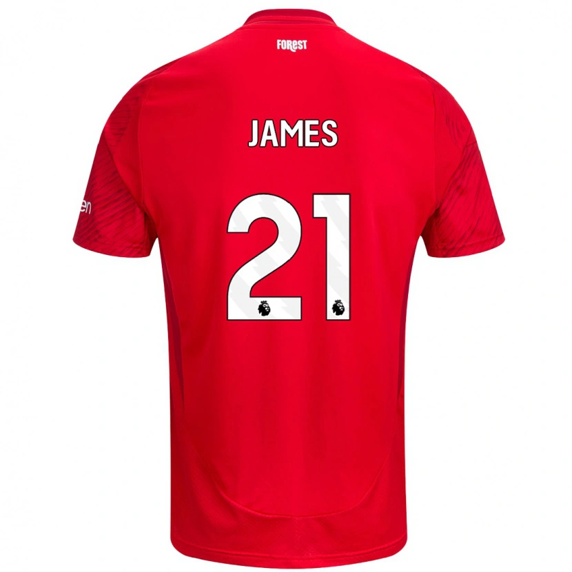 Danxen Kvinder Hayley James #21 Rød Hvid Hjemmebane Spillertrøjer 2024/25 Trøje T-Shirt