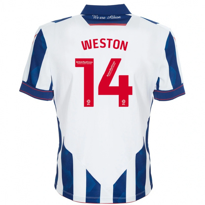 Danxen Kvinder Steph Weston #14 Hvid Mørkeblå Hjemmebane Spillertrøjer 2024/25 Trøje T-Shirt