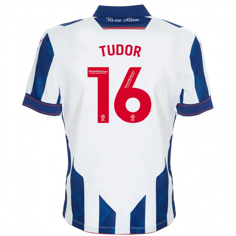 Danxen Kvinder Sophie Tudor #16 Hvid Mørkeblå Hjemmebane Spillertrøjer 2024/25 Trøje T-Shirt
