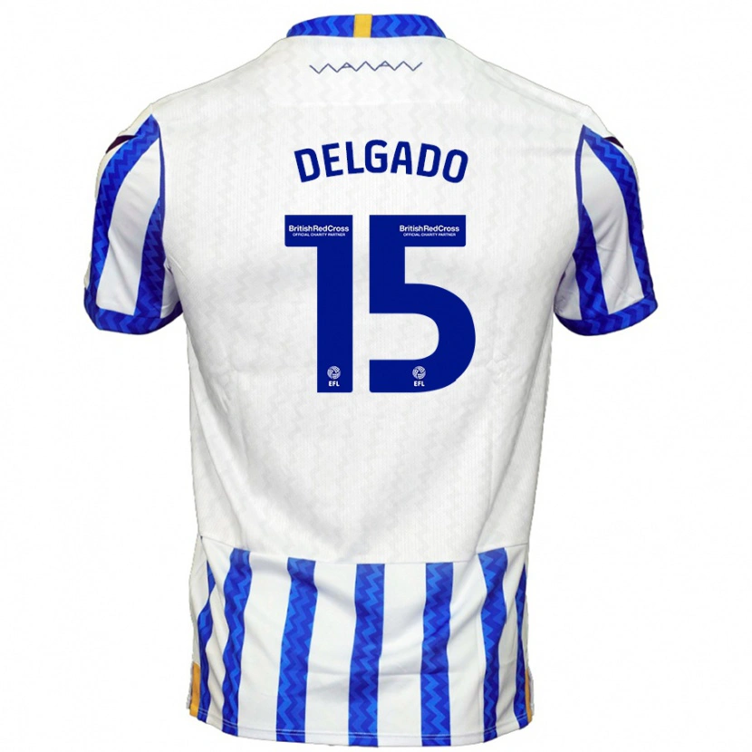 Danxen Kvinder Juan Delgado #15 Blå Hvid Hjemmebane Spillertrøjer 2024/25 Trøje T-Shirt