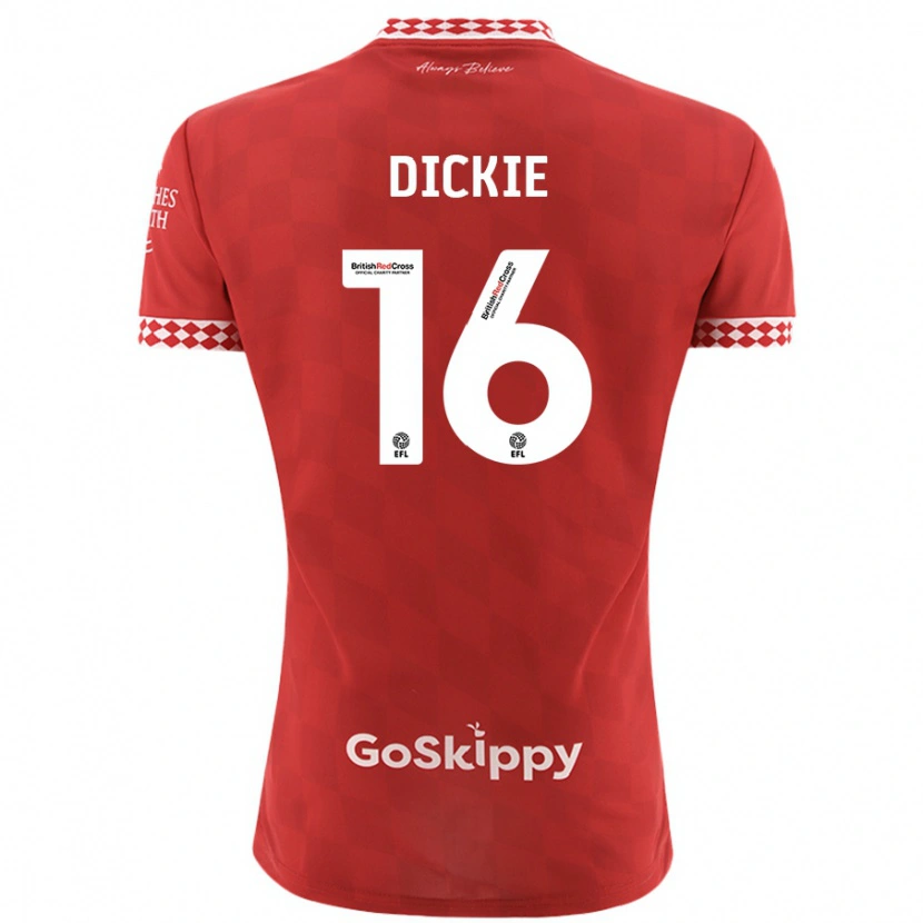 Danxen Kvinder Rob Dickie #16 Rød Hjemmebane Spillertrøjer 2024/25 Trøje T-Shirt