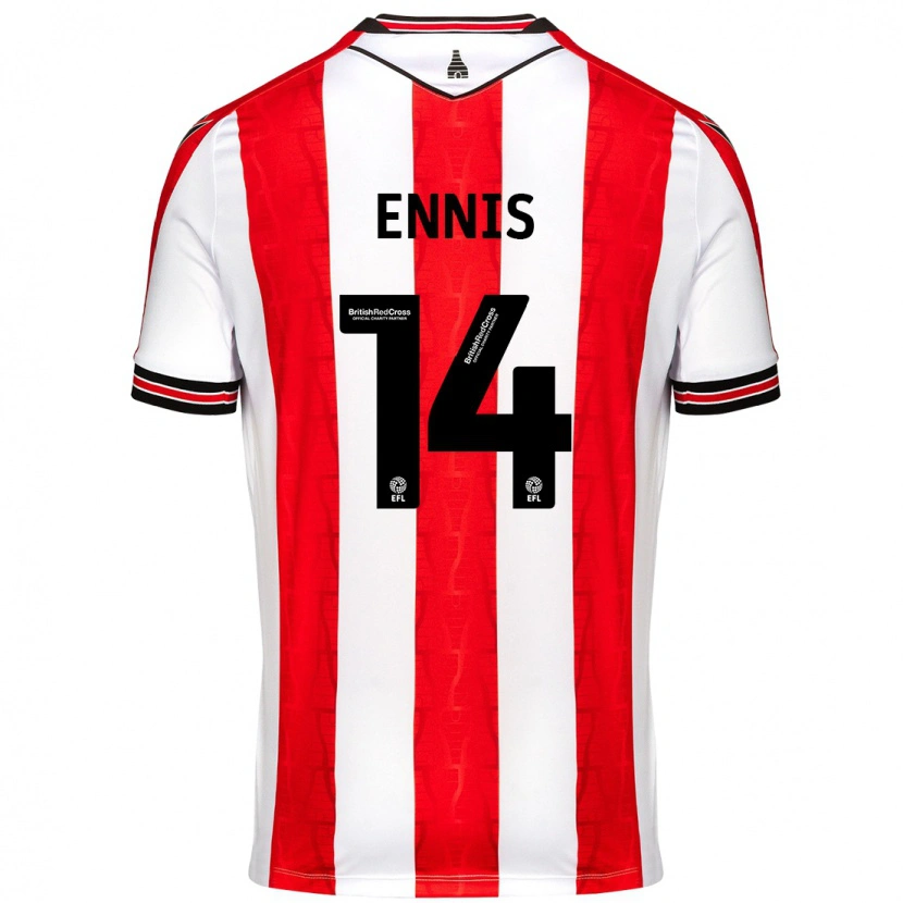 Danxen Kvinder Niall Ennis #14 Rød Hvid Hjemmebane Spillertrøjer 2024/25 Trøje T-Shirt
