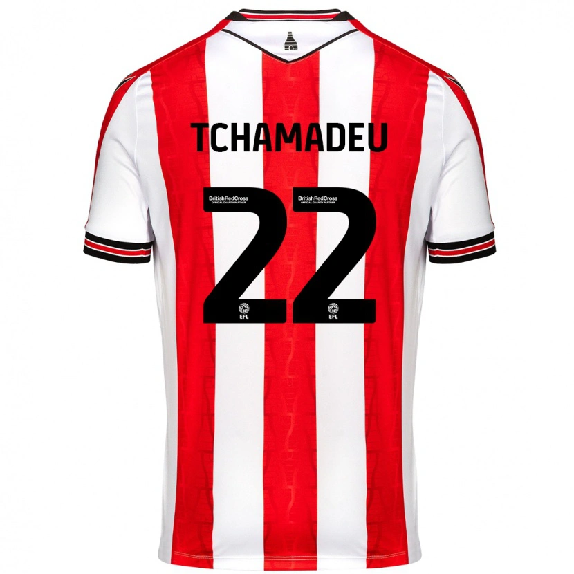 Danxen Kvinder Junior Tchamadeu #22 Rød Hvid Hjemmebane Spillertrøjer 2024/25 Trøje T-Shirt