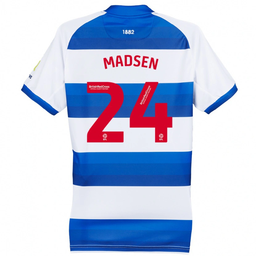 Danxen Kvinder Nicolas Madsen #24 Hvid Blå Hjemmebane Spillertrøjer 2024/25 Trøje T-Shirt