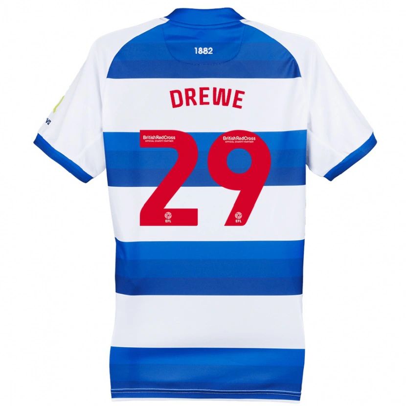 Danxen Kvinder Aaron Drewe #29 Hvid Blå Hjemmebane Spillertrøjer 2024/25 Trøje T-Shirt