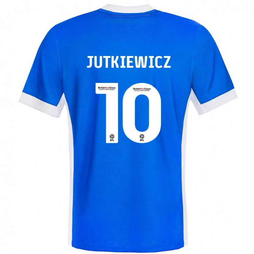 Danxen Kvinder Lukas Jutkiewicz #10 Blå Hvid Hjemmebane Spillertrøjer 2024/25 Trøje T-Shirt