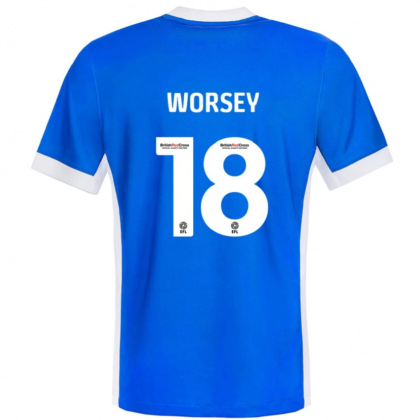 Danxen Kvinder Louanne Worsey #18 Blå Hvid Hjemmebane Spillertrøjer 2024/25 Trøje T-Shirt