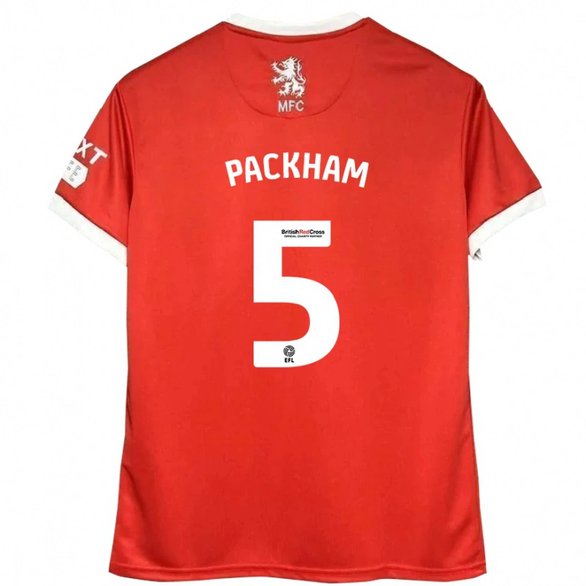 Danxen Kvinder Ellen Packham #5 Rød Hvid Hjemmebane Spillertrøjer 2024/25 Trøje T-Shirt