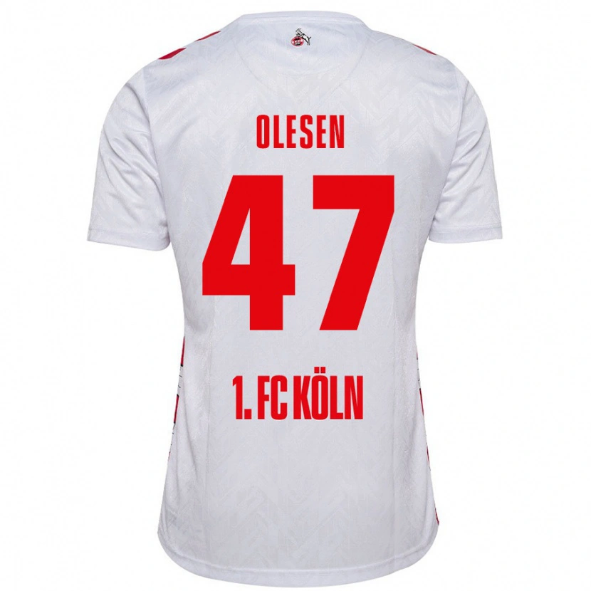 Danxen Kvinder Mathias Olesen #47 Hvid Rød Hjemmebane Spillertrøjer 2024/25 Trøje T-Shirt