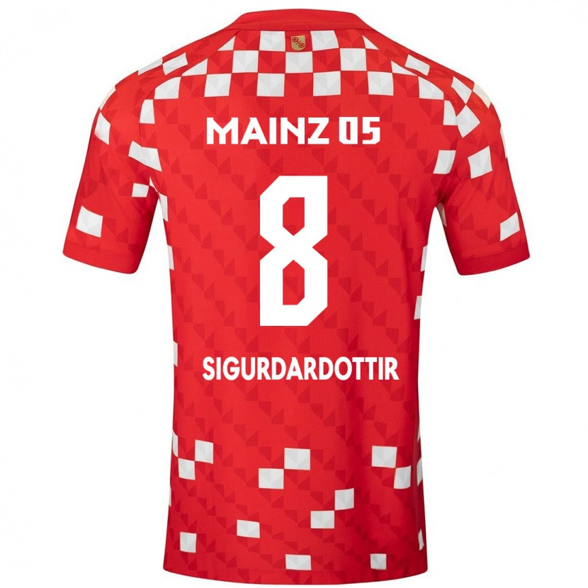Danxen Kvinder Heiðrún Sigurðardóttir #8 Hvid Rød Hjemmebane Spillertrøjer 2024/25 Trøje T-Shirt