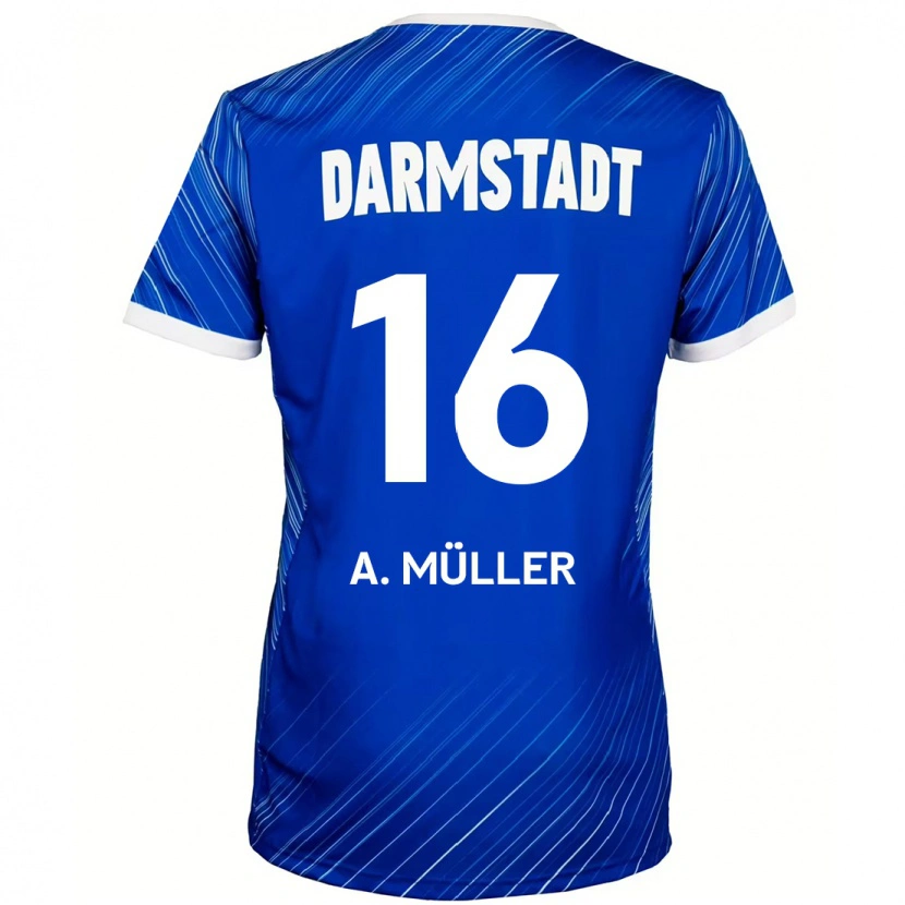 Danxen Kvinder Andreas Müller #16 Blå Hvid Hjemmebane Spillertrøjer 2024/25 Trøje T-Shirt