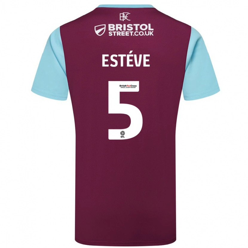 Danxen Kvinder Maxime Estève #5 Burgund Himmelblå Hjemmebane Spillertrøjer 2024/25 Trøje T-Shirt