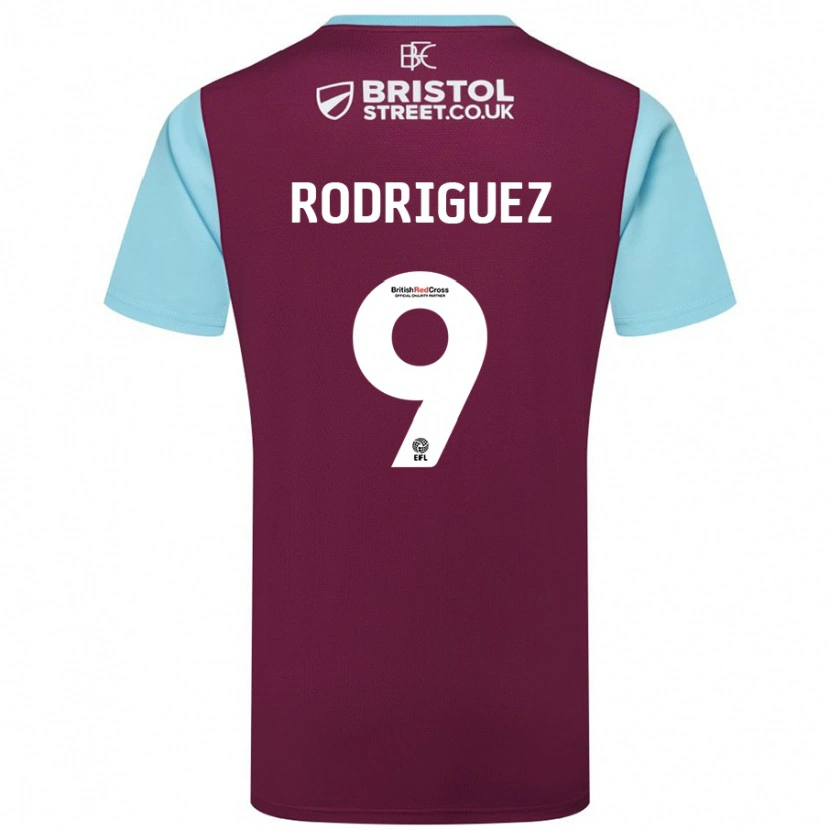 Danxen Kvinder Jay Rodríguez #9 Burgund Himmelblå Hjemmebane Spillertrøjer 2024/25 Trøje T-Shirt