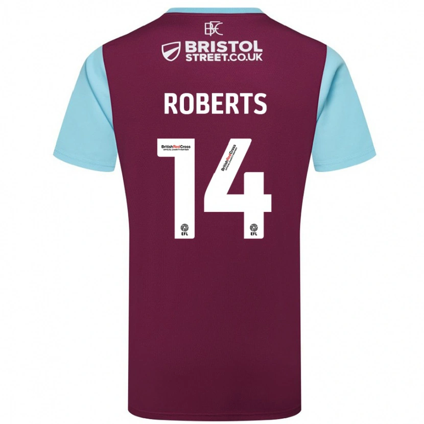 Danxen Kvinder Connor Roberts #14 Burgund Himmelblå Hjemmebane Spillertrøjer 2024/25 Trøje T-Shirt