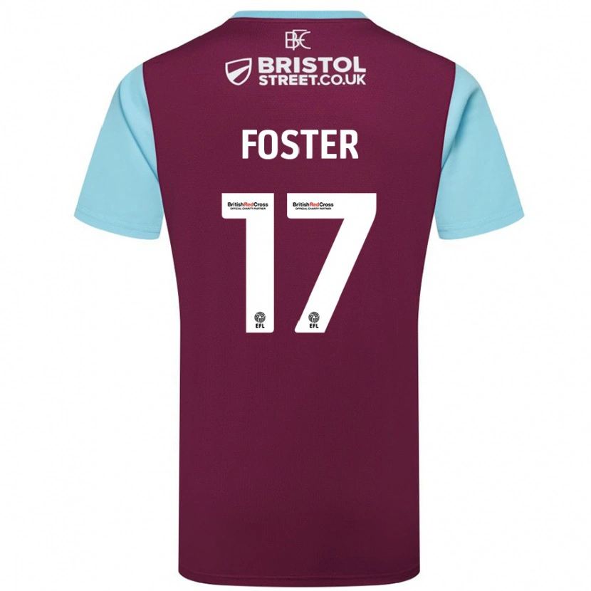 Danxen Kvinder Lyle Foster #17 Burgund Himmelblå Hjemmebane Spillertrøjer 2024/25 Trøje T-Shirt