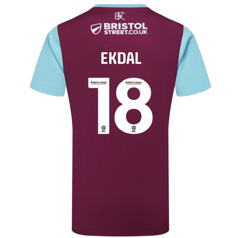 Danxen Kvinder Hjalmar Ekdal #18 Burgund Himmelblå Hjemmebane Spillertrøjer 2024/25 Trøje T-Shirt
