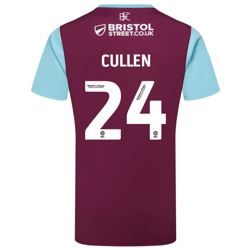Danxen Kvinder Josh Cullen #24 Burgund Himmelblå Hjemmebane Spillertrøjer 2024/25 Trøje T-Shirt