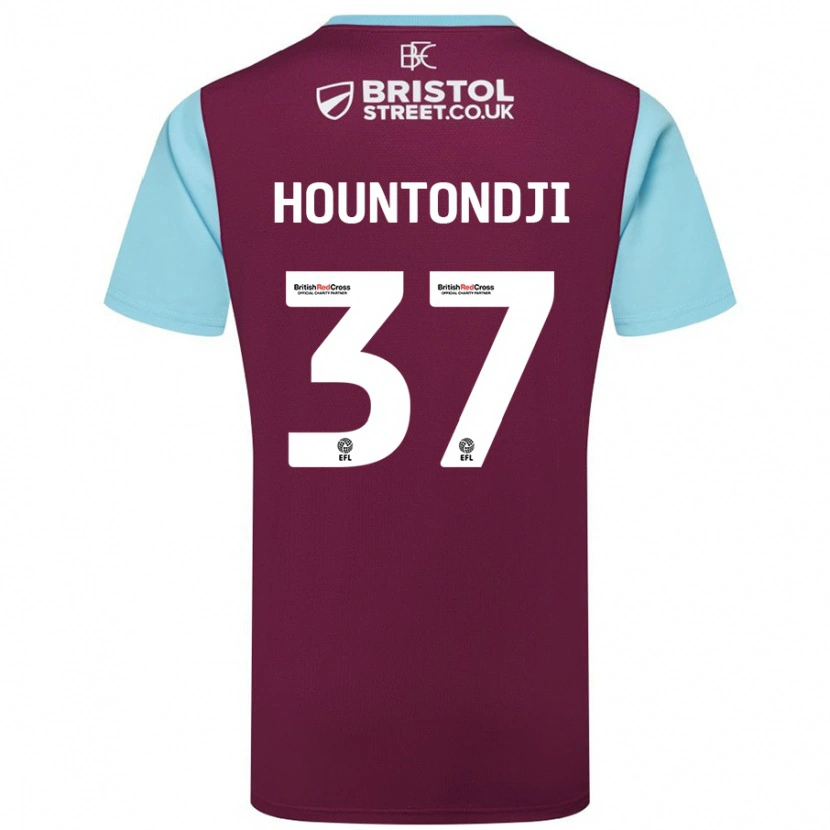 Danxen Kvinder Andreas Hountondji #37 Burgund Himmelblå Hjemmebane Spillertrøjer 2024/25 Trøje T-Shirt