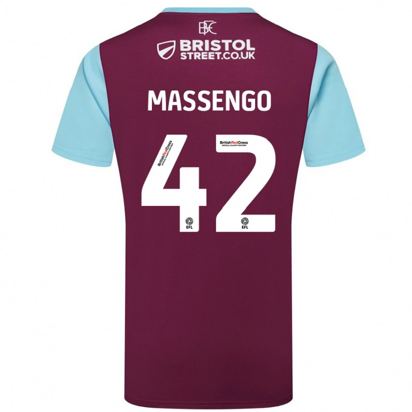 Danxen Kvinder Han-Noah Massengo #42 Burgund Himmelblå Hjemmebane Spillertrøjer 2024/25 Trøje T-Shirt