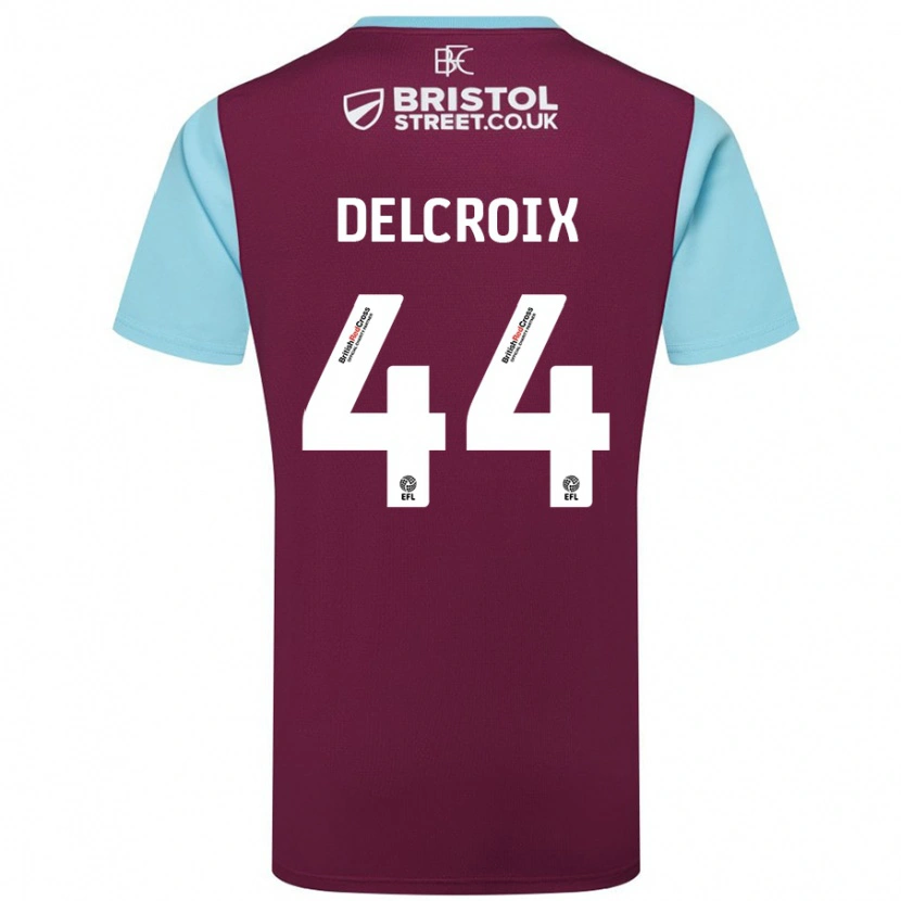 Danxen Kvinder Hannes Delcroix #44 Burgund Himmelblå Hjemmebane Spillertrøjer 2024/25 Trøje T-Shirt
