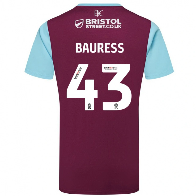 Danxen Kvinder Joe Bauress #43 Burgund Himmelblå Hjemmebane Spillertrøjer 2024/25 Trøje T-Shirt