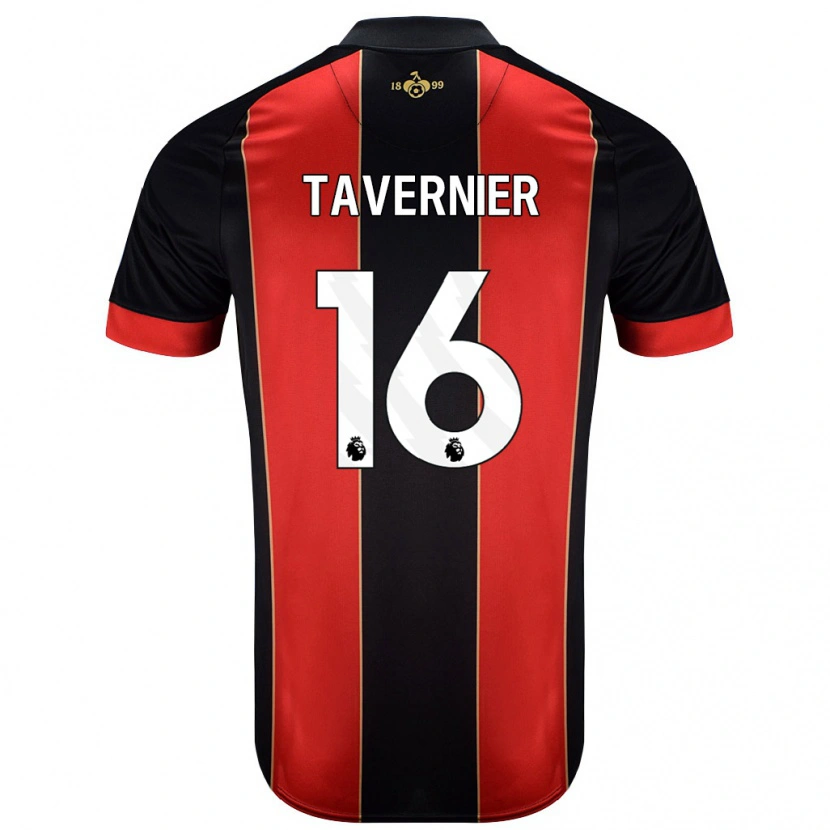 Danxen Kvinder Marcus Tavernier #16 Rød Sort Hjemmebane Spillertrøjer 2024/25 Trøje T-Shirt